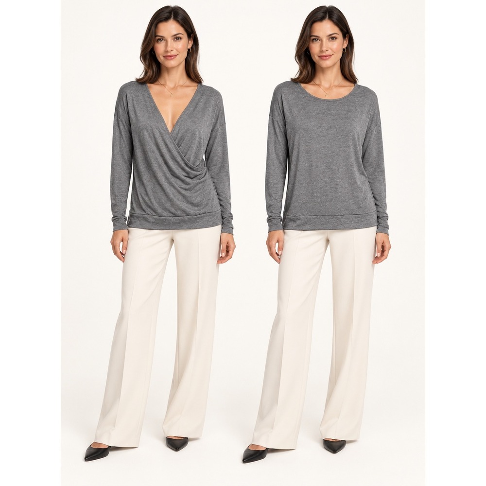 Banana Republic Womens Reversible Wrap Top Size S Gray Long Sleeve Surplice Soft